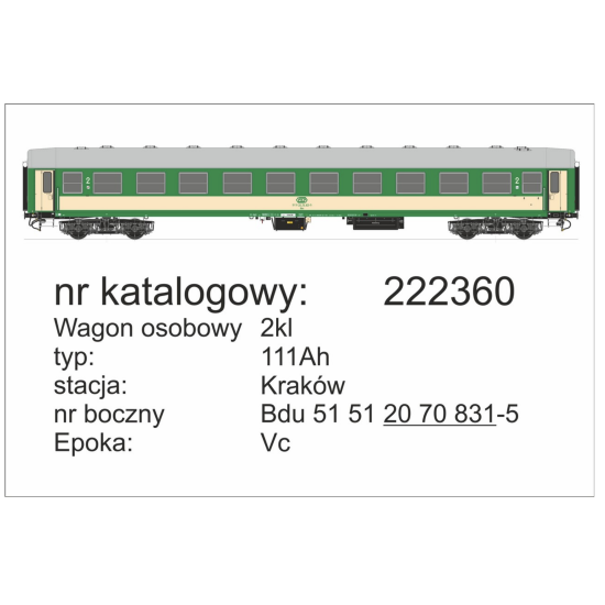 Robo 222361 , wagon osobowy 111Ah, 2kl Kraków z oświetleniem , Skala H0